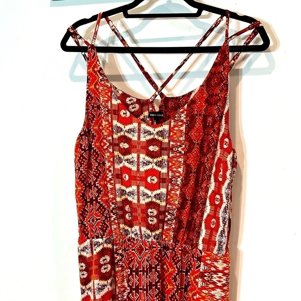 New Look South Western Bohemian AOP Print romper orange Burgundy women’s large
